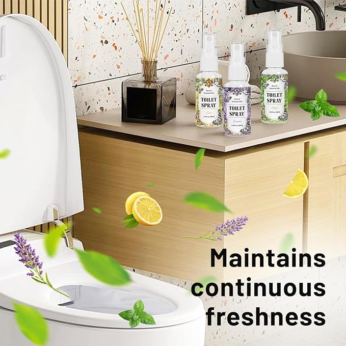 STRN Toilet Spray, 3-Pack Lemon, Mint & Lavender Natural Scent, Portable Instant Odor Deodorizer for Home, Bedroom, Travel Size