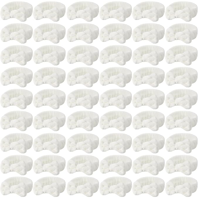 Tigeen 52 Pieces Spa Headband for Washing Face Bulk Soft Coral Fleece Skincare Headband, Bow Makeup Cosmetic Hairband Fluffy Shower Spa Essentials for Girls Women Slumber Supplies(White,Solid Series)