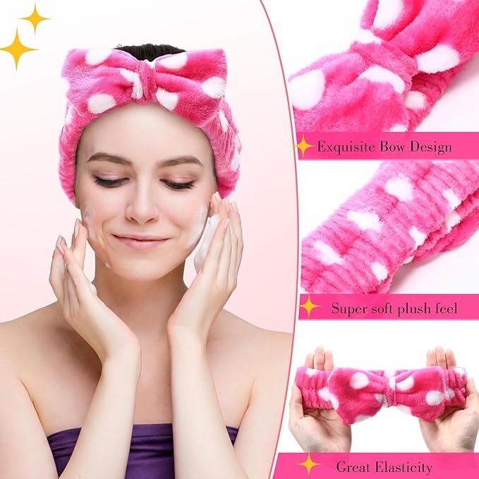 WILLBOND 24 Pieces Spa Headband Bulk Skincare Headbands Face Wash Makeup Hairband Bow Facial Washing Face Head Wraps Adjustable Soft Flannel Towel for Women Shower (Casual)