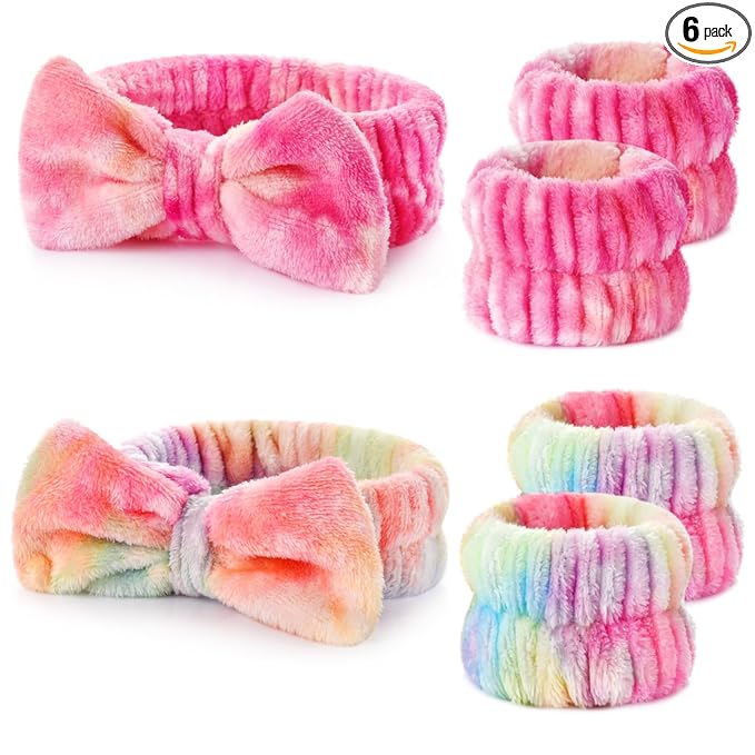 Wteehn 6pcs Headband and Wristband for Face Washing, Makeup Spa Skincare Headband, Skin Care Face Wash Headbands Wrist Bands Tools Set, for Women and Teen Girls Gifts