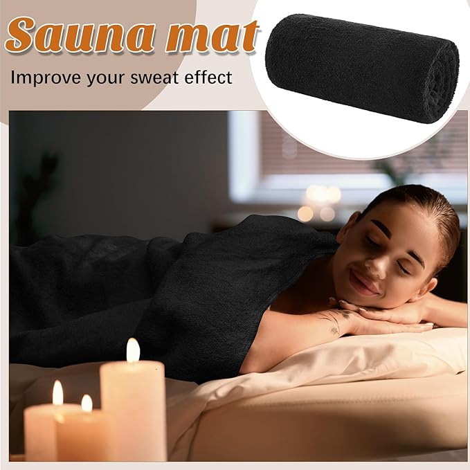 HunnmingRe Infrared Sauna Blanket Towel Inserted, 35 x 70”Cotton Sweat Absorbent Mat, Reusable Machine Washable Cover for for Home Spa, Gym, Pool, Sauna Blanket Accessories(Black)