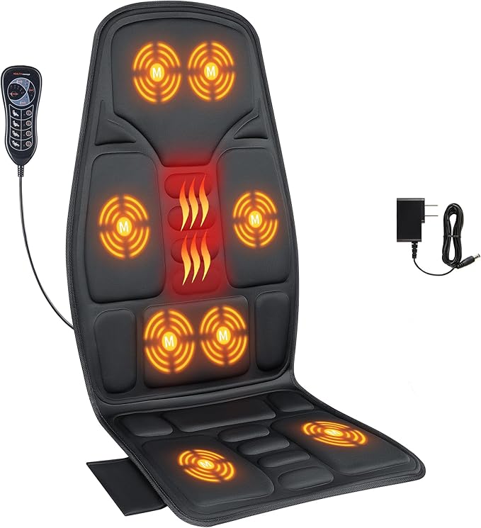 SLOTHMORE Vibration Back Massager for Chair with Heat, Multi-Zone Massage Seat Cushion, Full Back & Seat Coverage, Adjustable Modes, Comfortable Pad for Office & Home