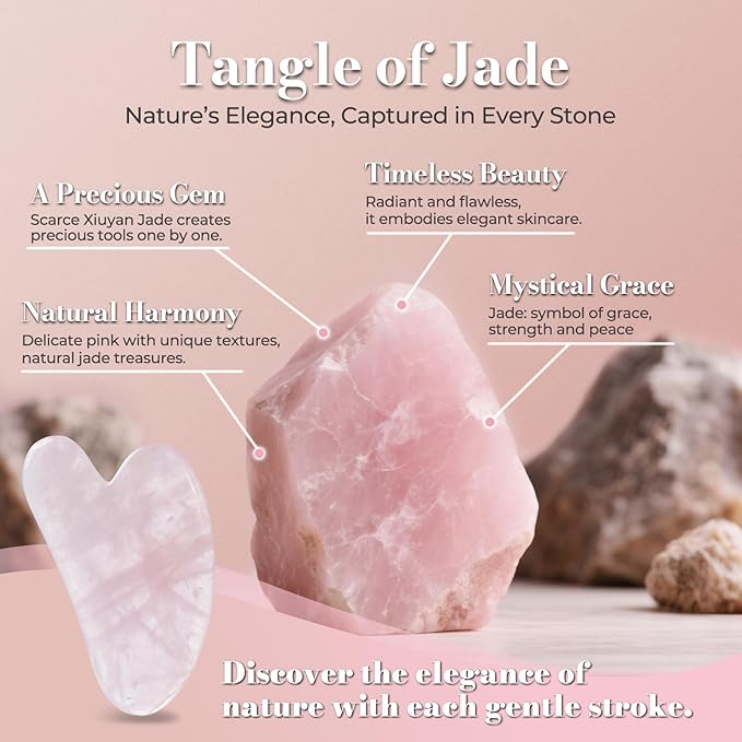 Gua Sha Facial Tools - Natural Jade Stone Guasha Tool for Face & Body,Massage Stick for Jawline Sculpting, Puffiness Reducing, Skin Care Gift, Anti-Aging Beauty Tool (Pink Stone)