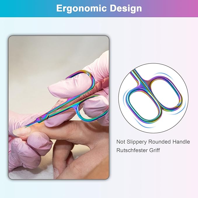 Lermende Cuticle Scissors Extra Fine Curved, Portable Stainless Steel Manicure Scissors with Sharp Curved Blade, Multi-Purpose Russian Manicure Cuticle Trimmer. (Colorful, Square Handle)