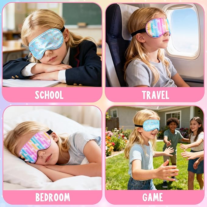 OlyPegic 2 Pcs Kids Sleep Mask Girls Silk Eye Mask Sleeping with Adjustable Strap Soft Lightweight Kids Eye Cover Mask Blindfold Shade Light Blocking Travel and Home Use Girls Teens Mermaid
