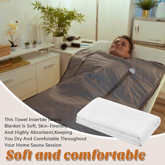 Juexica 1 Pack 70" x 30" Sauna Blanket Insert Towel Cotton Soft Waffle Comfortable Absorbent Towel for Infrared Sauna Blankets Spa, Soft Reusable and Machine Washable (White)