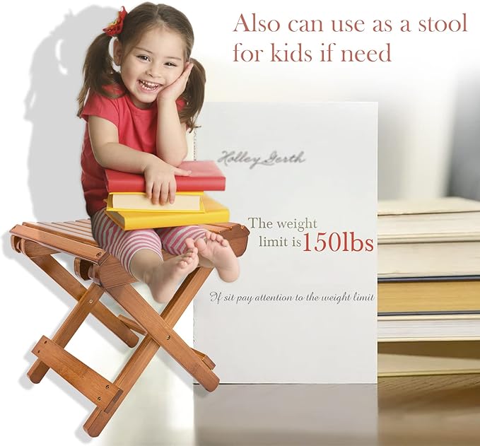 Folding Bamboo Stool for Shower, Leg Shaving and Foot Rest, Natural Bamboo Folding Stool, Folding Bamboo Shower Seat, Fully Assembled, 12 Inch High