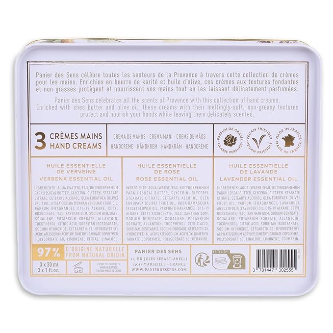 Panier des Sens - Mini Hand Cream Set - Gifts for Women - Rose, Lavender, Verbena Natural Hand Cream - Mothers Day Gift Ideas Made in France - 97% Natural Origin - Hand Lotion Travel Size 3 x 1 Fl Oz