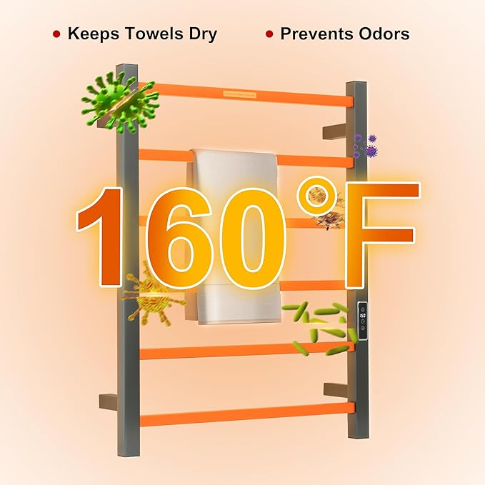 Heated Towel Racks for Bathroom, Wall Mounted Electric Towel Warmer Racks with Timer & Temperature Control, Stainless Steel Towel Heater for Bathroom (Square-Gunmetal Grey 6 Bars)