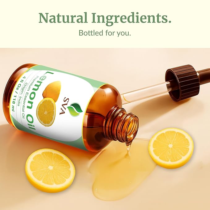 SVA Lemon Essential Oil – 4 Fl Oz – 100% Natural Lemon Oil - for Diffuser, Hair Care, Face, Skin Care, Aromatherapy, Scalp and Body Massage, Soap and Candle Making – with Dropper