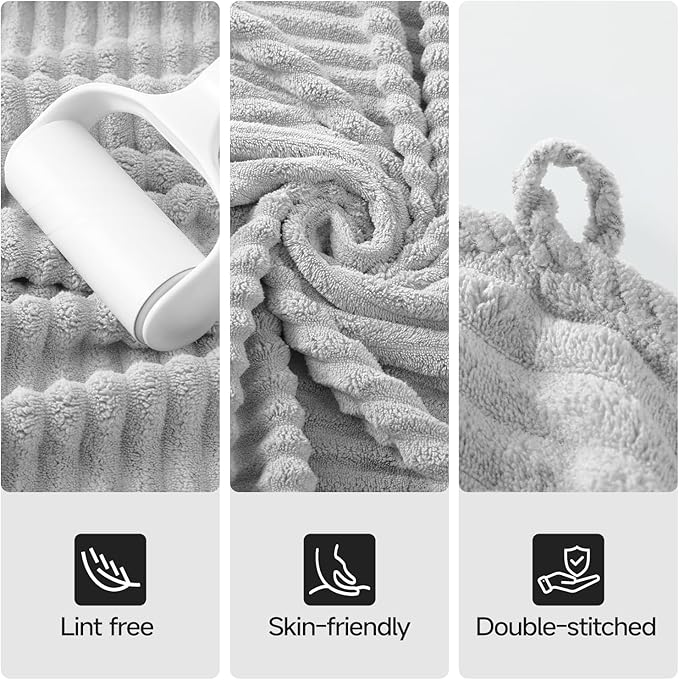 REDKISS Gray Bath Towels Set 8 Piece - Microfiber Bathroom Towels of 8 Large, Highly Absorbent Bath Towel, Soft Shower Towel for Bathroom, Hotel 2 Bath Sheet 2 Hand 2 Washcloths 2 Hair Towel Wrap