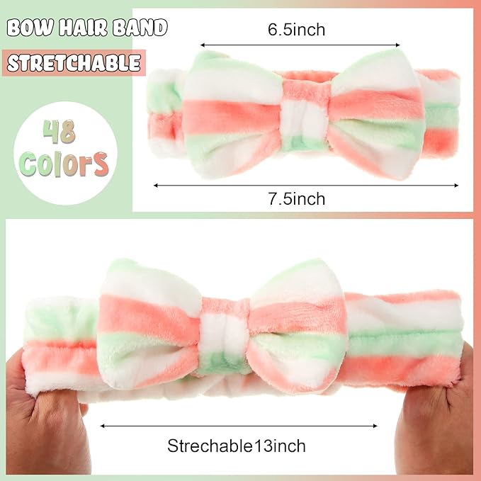 Tigeen 48 Pieces Spa Headband Bulk, Headband for Washing Face, Coral Fleece Bow Skincare Hair Band, Valentines gift for Women Shower Cosmetic Facial Makeup Mask(Multicolor,24 Styles)