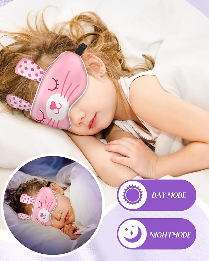 Miss Adola Sleep Mask for Kids - Valentines Gift for Kids Cute Silk Eye Cover for Sleeping Soft Kawaii Eyeshade Animal Eye Blindfold with Adjustable Strap for Girls Teens, Rabbit