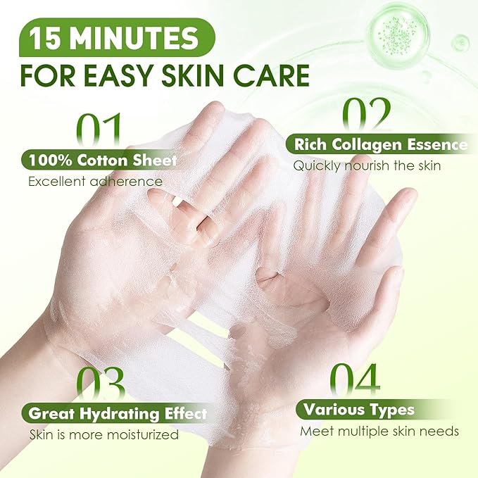 KONEUK 27 Pack Collagen Sheet Face Masks Skincare for Women, Bulk Hydrating Face Mask Set for Dry Skin, Moisturizing Facial Masks for Skin Care, Mothers Day Gifts, Teacher Gifts and Nurses Week Gifts