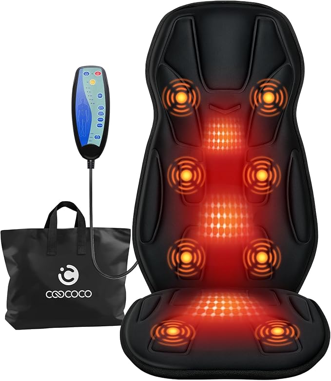 CooCoCo Vibration Back Massager with Heat, Gifts for Him Dad Husband Men, Massage Chair Pad with 8 Vibrating Motors & 2 Levels Heat, Massage Seat Cushion for Home Office Seat Use