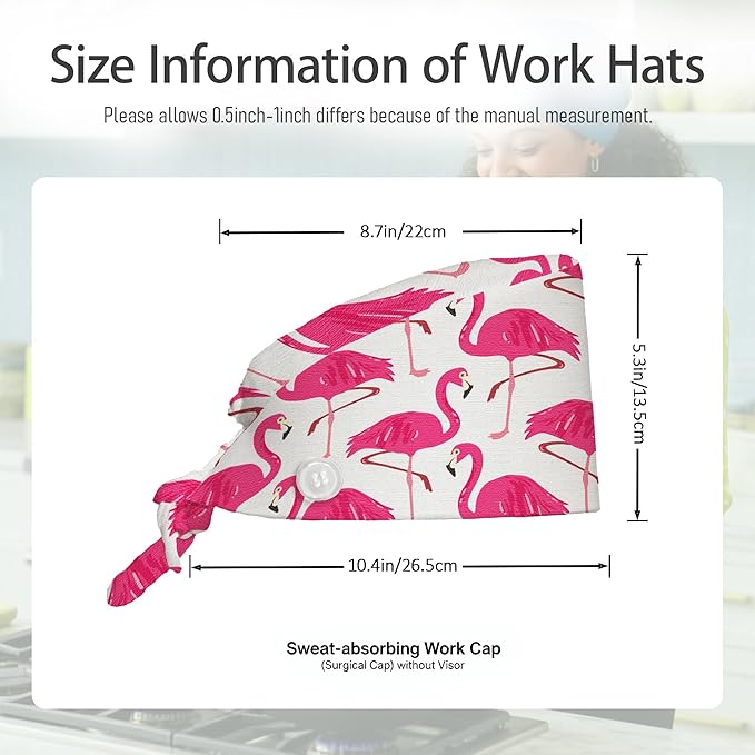 2 Pcs Working Cap with Sweatband for Women Men, Adjustable Cleaning Working Hats, Nurse Surgical Caps