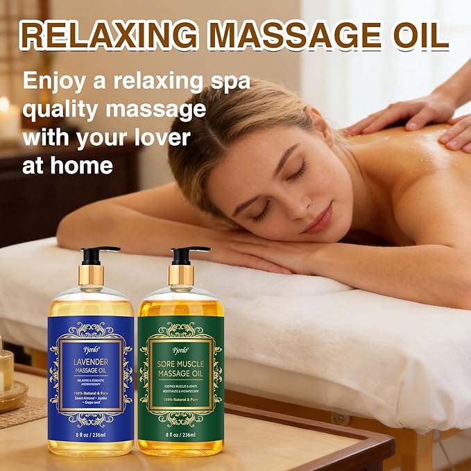 Pjordo 2 Pack Body Massage Oil for Massage Therapy, Sore Muscle Arnica Oil & Lavender Massage Oil for Pain Relief, Massage Relaxing Oil for Soothing Joint & Muscle, Mothers Day Gifts for Women Her