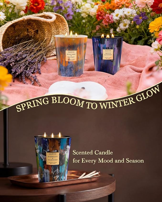 M&SENSE 3-Wick Dark Rose Large Soy Scented Candle, 35oz 150H Non-Toxic Luxury Floral Aroma, Spring Decor Candle, Romantic Perfect Present for Mom Her