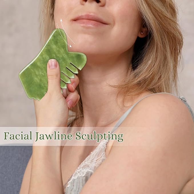 Scalp Massage Comb, Scalp Massager for Hair Growth, Head Scratcher for Itchy Scalp, Face and Body Gua Sha Tool, Meridian Brush, Natural Jade Stone