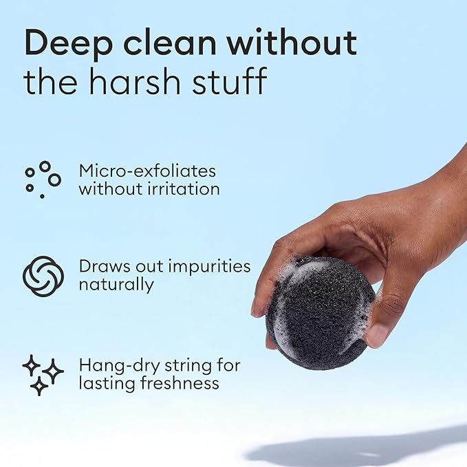 Vove Organic Konjac Facial Sponges 3-Pack - Natural Face Exfoliating Sponges with Bamboo Charcoal & Green Clay, Gentle Cleansing for All Skin Types, Natural Vegan Skincare, Certified Organic
