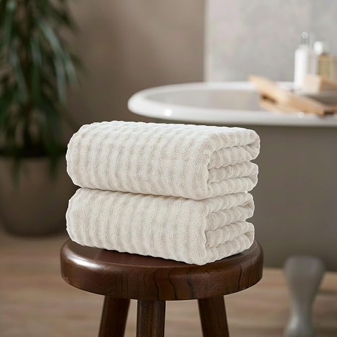 KBY Bath Towels Set of 2, Extra Large Bath Sheets 40X80 Inches,Quick Dry, Ultra Soft & Super Absorbent Oversized Bathroom Towel Sets for Adults, Gym, Spa, Pool & Hotel(Cream)