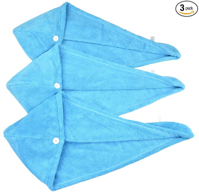 HOPESHINE Women's Soft Shower Hair Towel Twist Hair Turban Wrap Drying Cap Great Gift for Women (Blue 3-Pack)