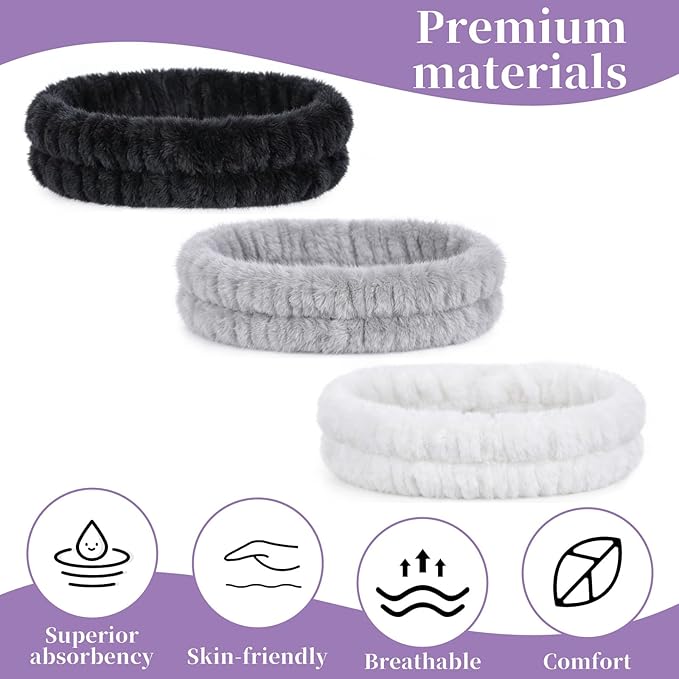 JJUNW 3Pcs Make Up Headband, Spa-Headbands, Hair Headbands for Face Washing Hair Bands Men Absorbent Elastic Skin Care Head Band Wrap for Women Yoga Sports Shower Exercise