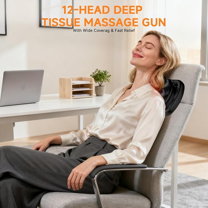 12 Head Massage Gun Deep Tissue with 9 Levels & 9 Modes,Cordless Electric Muscle Massager Tool for Back/Neck/Shoulder/Arm/Hand/Leg/Foot/Full Body Muscle Pain Relief,Ideal Gifts for Men/Women/Mum/Dad
