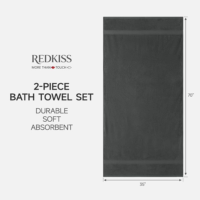 REDKISS 2 Pack 70"x35" Extra Large Bath Sheets for Bathroom - 100% Cotton Soft Fluffy Quick Dry Lightweight Towels for Tall or Curvy Adults, Full Body Coverage Shower, Pool, Yoga Travel, Grey