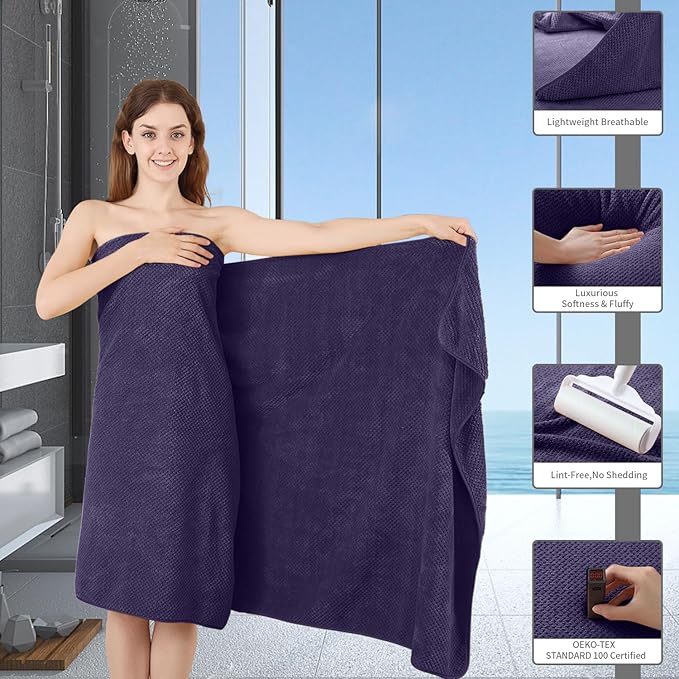 Extra Large Bath Towel Set of 4 (35"x70"),Oversized Bath Sheet Super Soft Highly Absorbent Jumbo Bathroom Towel Set Microfibers Quick Dry Shower Towel for Hotel,Bathroom,Guest,Spa,Gym (Pulm)