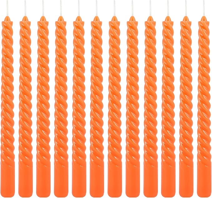 WPONSZU 12 Pack 10 Inch Spiral Taper Candle Set, Unscented Dripless Candlesticks for Dinner,Party Brithday Wedding,Halloween and Home Decoration（Orange ）