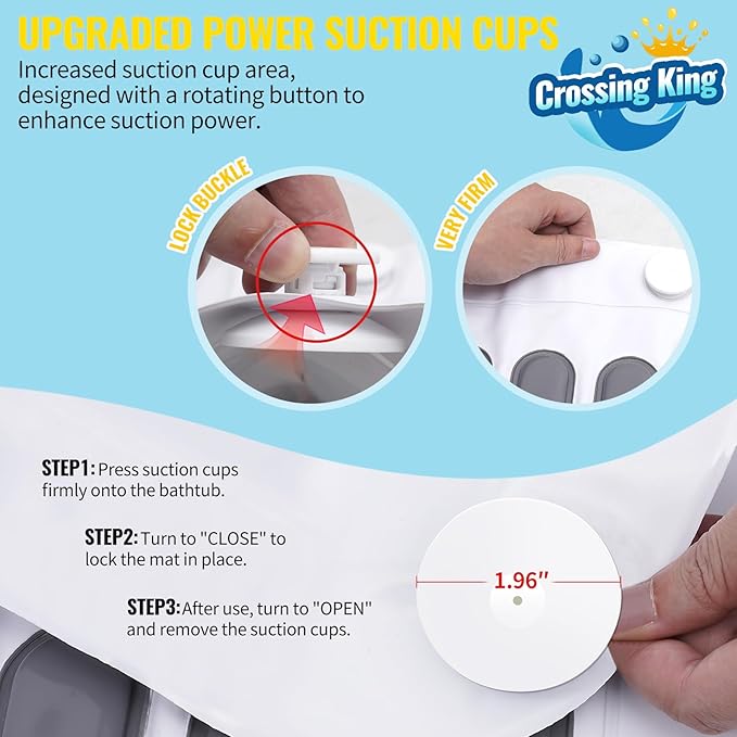 Crossing King Bubble Bath Mat Tub Spa Massager, Portable Spa Bubble Bath Massager with Upgraded Powerful Suction Cup, Electric Air Pump, Pillow and Remote Control for Relaxation 45 * 17in (Gray)