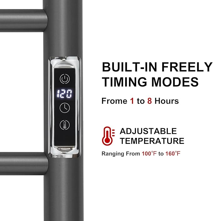 Heated Towel Racks for Bathroom, Wall Mounted Electric Towel Warmer Racks with Timer & Temperature Control, 4 Bar Stainless Steel Towel Heater for Bathroom,Plug-in,Gunmetal Grey