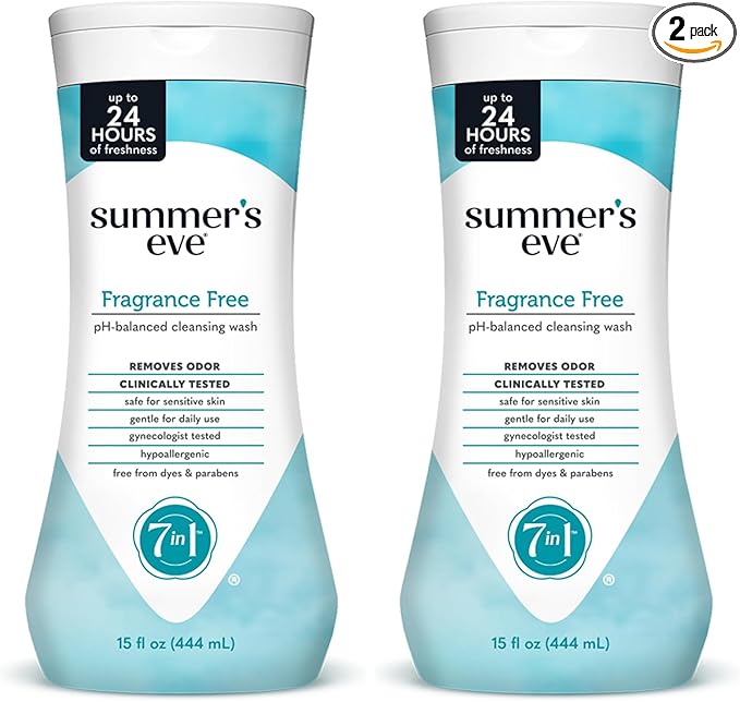Summer's Eve Fragrance Free All-Over Feminine Wash, Gentle pH-Balanced Body Wash for Women, Removes Vaginal Odor, 15 Fl Oz (Pack of 2)