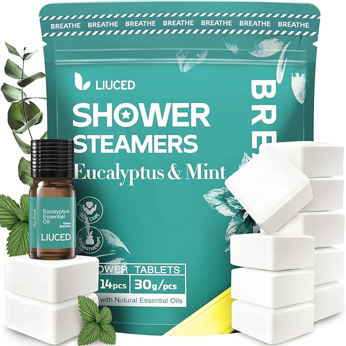 14+1 Shower Steamers - 14 Pack Eucalyptus & Mint Shower Bombs Aromatherapy and 5ml Natural Eucalyptus Essential Oils, Eucalyptus for Shower, Sinus Relief, Mothers Day Gifts for Mom Wife