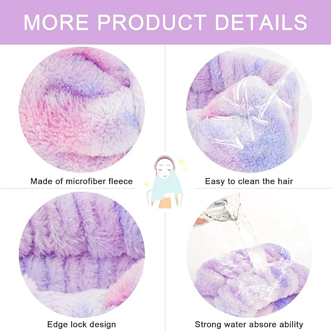CIEHER 12 PCS Makeup Headband for Women Wrist Washband Scrunchies Cuffs for Washing Face, Soft Bow Hair Band Matching Wristbands, Colorful & White DIY Spa Headband Coral Fleece