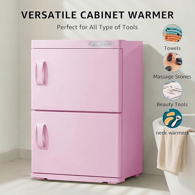 TABU Hot Towel Warmer Cabinet, 46L Extra Large Professional Towel Heater with Stainless Steel Racks & Water Drip Tray, for Spa, Salon, Barber and Home, Pink
