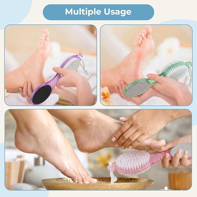 4PCS Foot Scrub Brush, 4 in 1 Foot Scrubber Brush for Shower with Pumice Stone Foot Rasp & Sandpaper, Multi Purpose Pedicure Brush for Feet