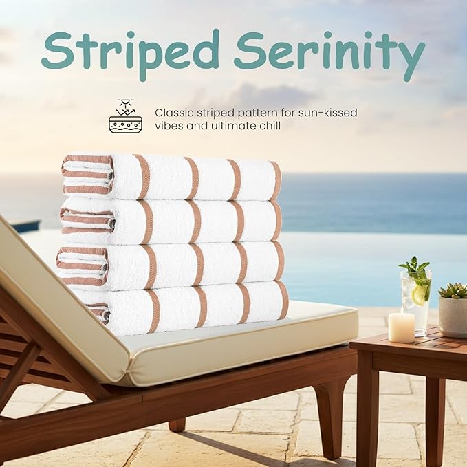 CASA COPENHAGEN Cabana Pool 4Pcs 100% Egyptian Cotton Large Designer Beach Towels Gift Set- White Beige, 500GSM, 55"x27", 4 Beach Bath Towels (Box Pack, Set for Women & Men)