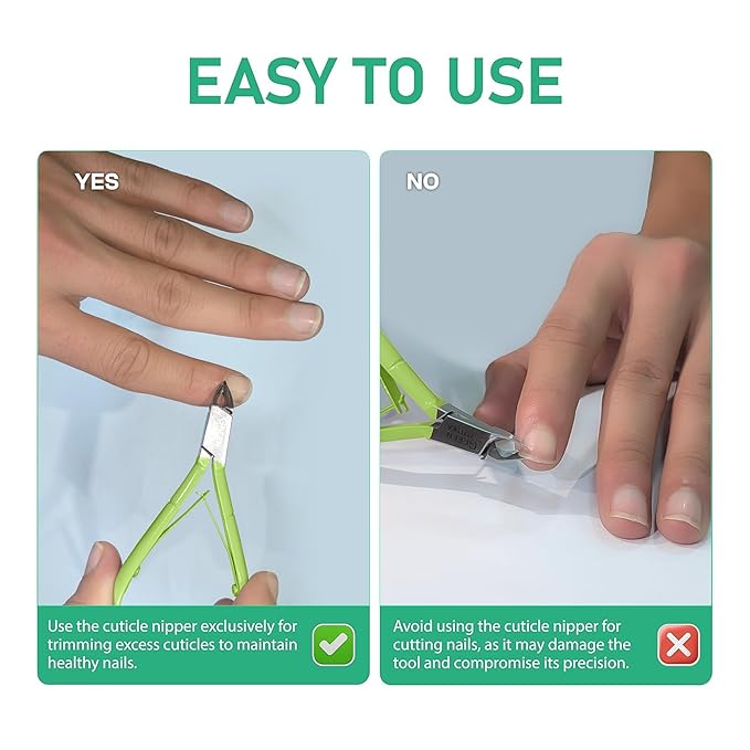 Professional Cuticle Trimmer Nail Cuticle Cutter Stainless Steel Cuticle Nippers with Sharp Blades Double Spring Manicure Tools for Nail Care Pedicure Home Spa (Green - Pusher Included)