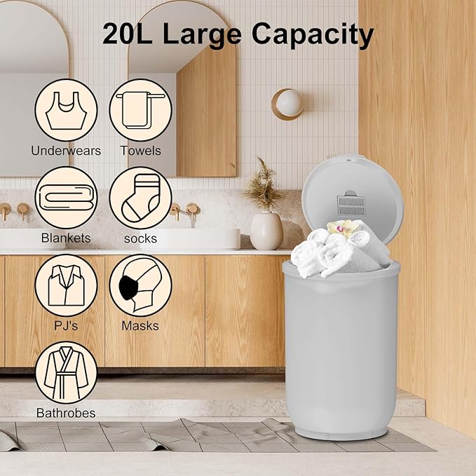Trydow Ultra Large Capacity Towel Warmer Bucket, Rapid Heating with Timer, One-Button Digital Display Control, Safety Lock, Gifts for Him & Her, Auto Shut-Off, Fits 2 Large, Blanket, Bathrobe, Gray