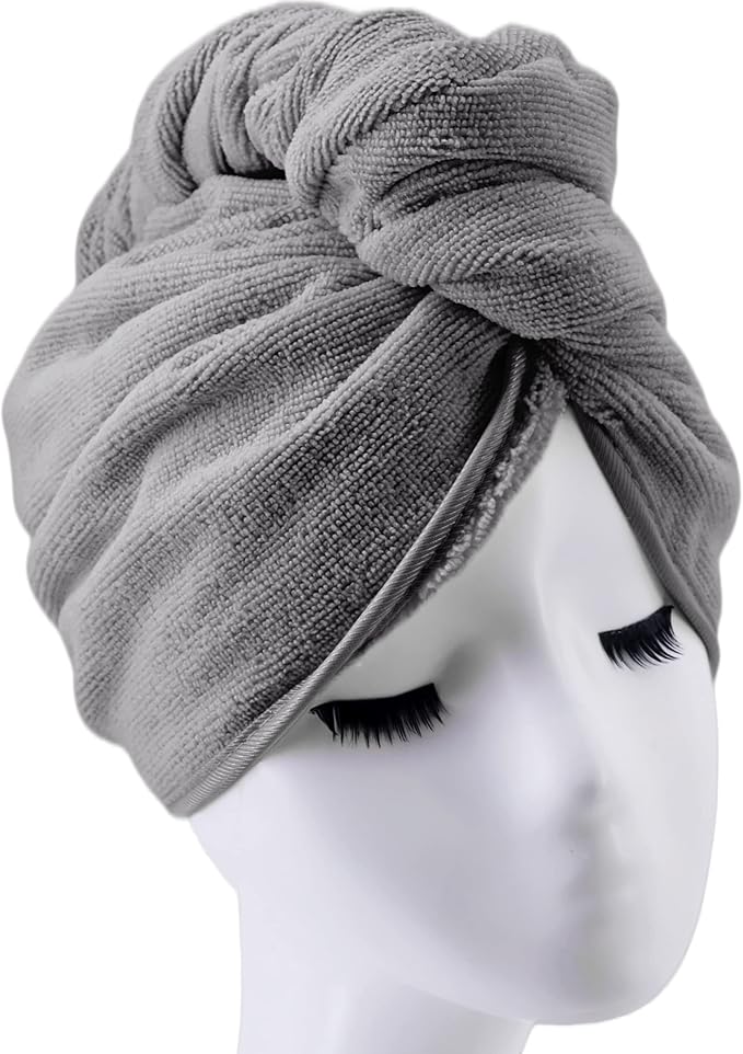 POLYTE Microfiber Hair Turban Wrap Drying Towel (12x28 Large, 2 Dark Gray)