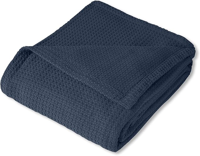 Sweet Home Collection 100% Fine Cotton Luxurious Basket Weave Blanket, Navy Full/Queen (Pack of 1)