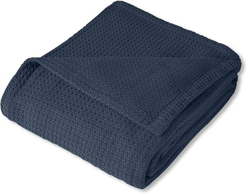 100% Fine Cotton Luxurious Basket Weave Blanket, Navy, Full/Queen Size (Pack of 6)