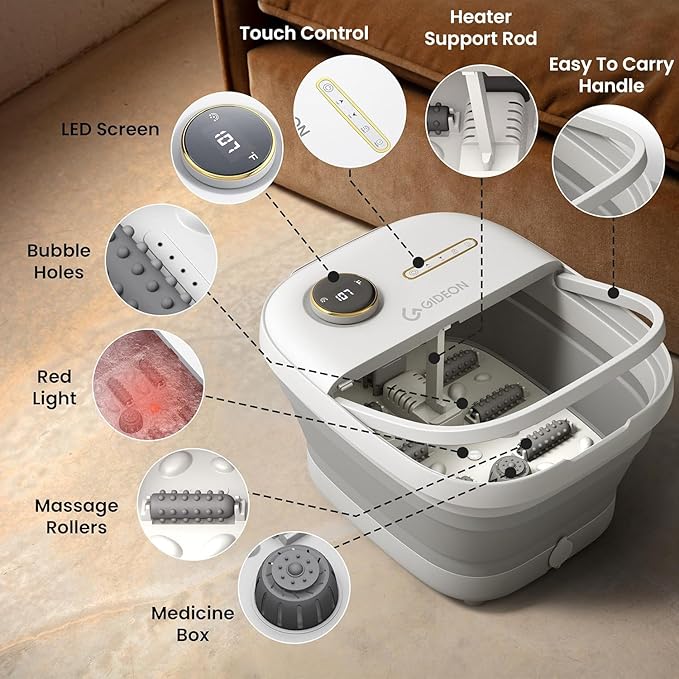 Gideon Foot Massager & Spa - Luxury Heated Foot Bath with Lights & Bubbles, Therapeutic Foot Spa and Pedicure Tools for Feet