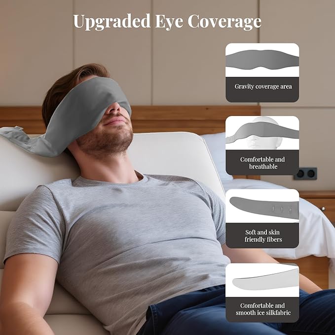 Weighted Eye Mask for Sleeping, Blackout Gravity Sleep Masks for Women Men, Cloud-Like Comfort Softness, 3D Contoured, Night Eye Covers for Side Sleeper, Meditation & Relaxation (Gray)