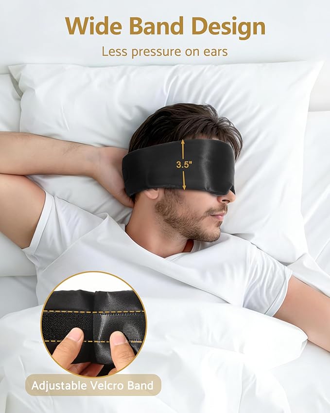 BeeVines Pure Silk 3D Sleep Mask for Women & Men, Luxury 100% 22 Momme Mulberry Silk 3D Contoured Eye Mask for Lash Extensions, Zero Eye Pressure & Blackout for Sleeping, with Adjustable Band (Black)