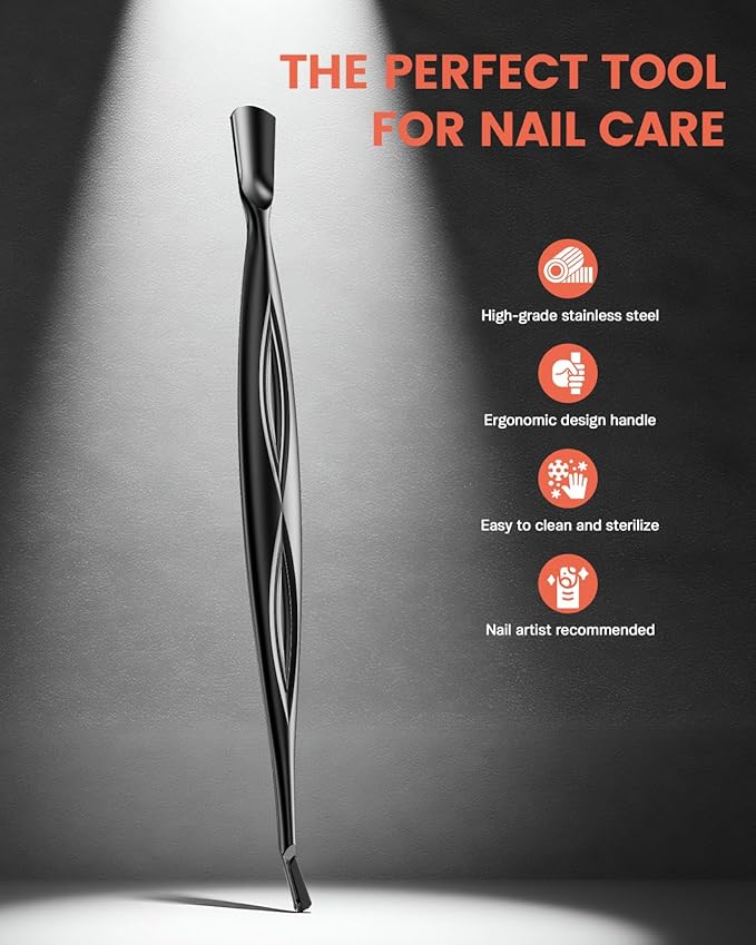 BEZOX Cuticle Trimmer - Elegant Precision Cuticles Pusher & Fork, Dual-Ended Stainless Steel Nail Care Tool for Exquisite Manicures and Pedicures - Black