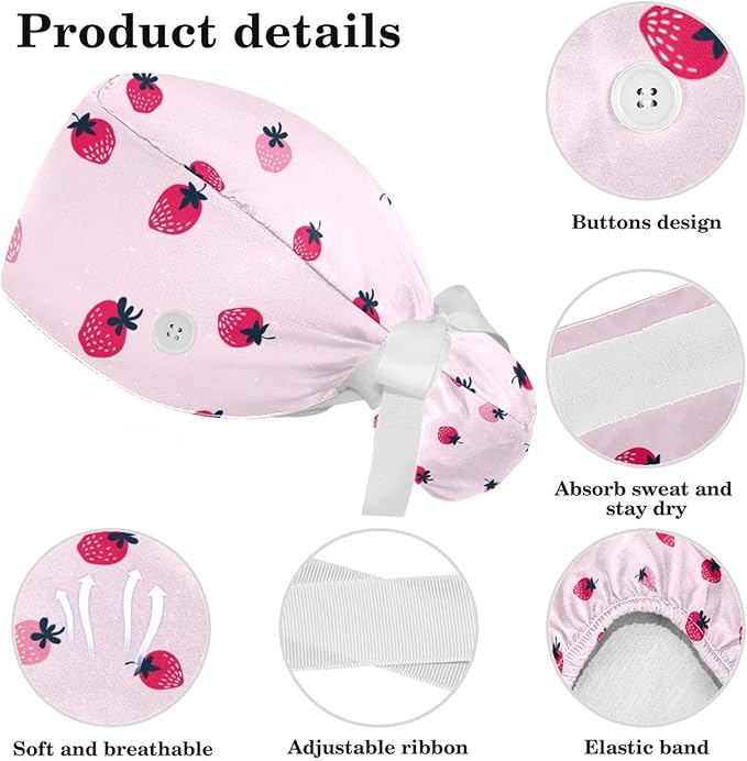 Ethnic Aztec Pattern Adjustable Scrub Cap Hat with Button, Working Hat Sweatband with Bow Hair Scrunchy for Woman