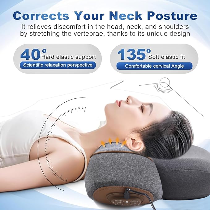 3-in-1 Neck Massager Pillow with Heat - Electric Deep Tissue Massage for Neck & Shoulder Pain Relief, Portable Hump Corrector, Memory Foam Massaging Pillow for Home, Car, Office